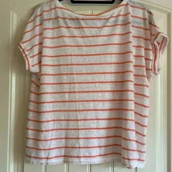 Linen Charter Club Luxury Coastal  Blouse Top shirt Medium white orange striped - Picture 5 of 6